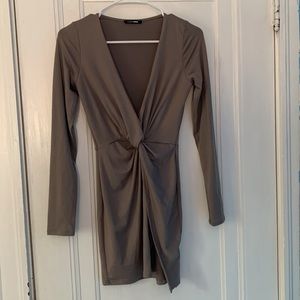 Fashion Nova Front Knot Taupe Mini Dress